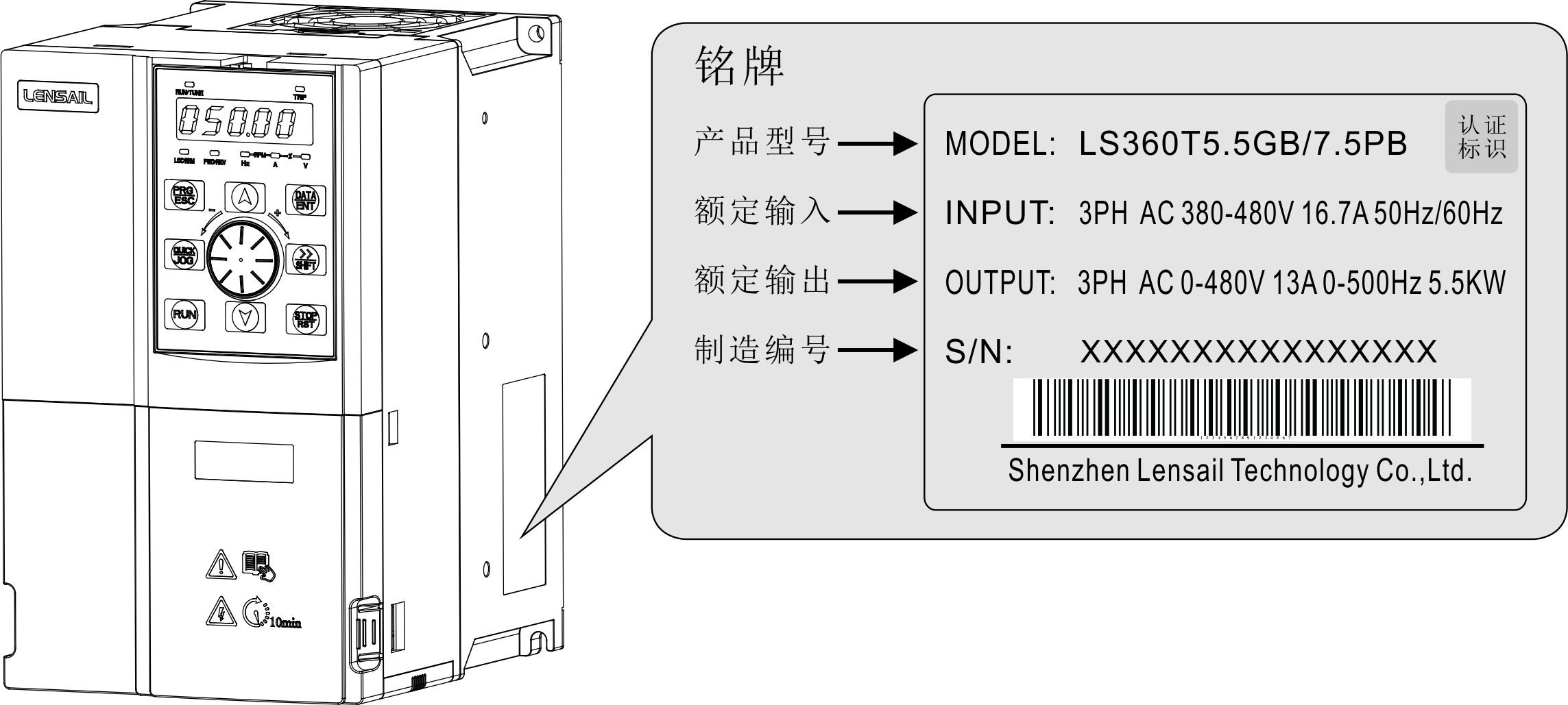 LS360-5.5塑壳机箱标识条注释